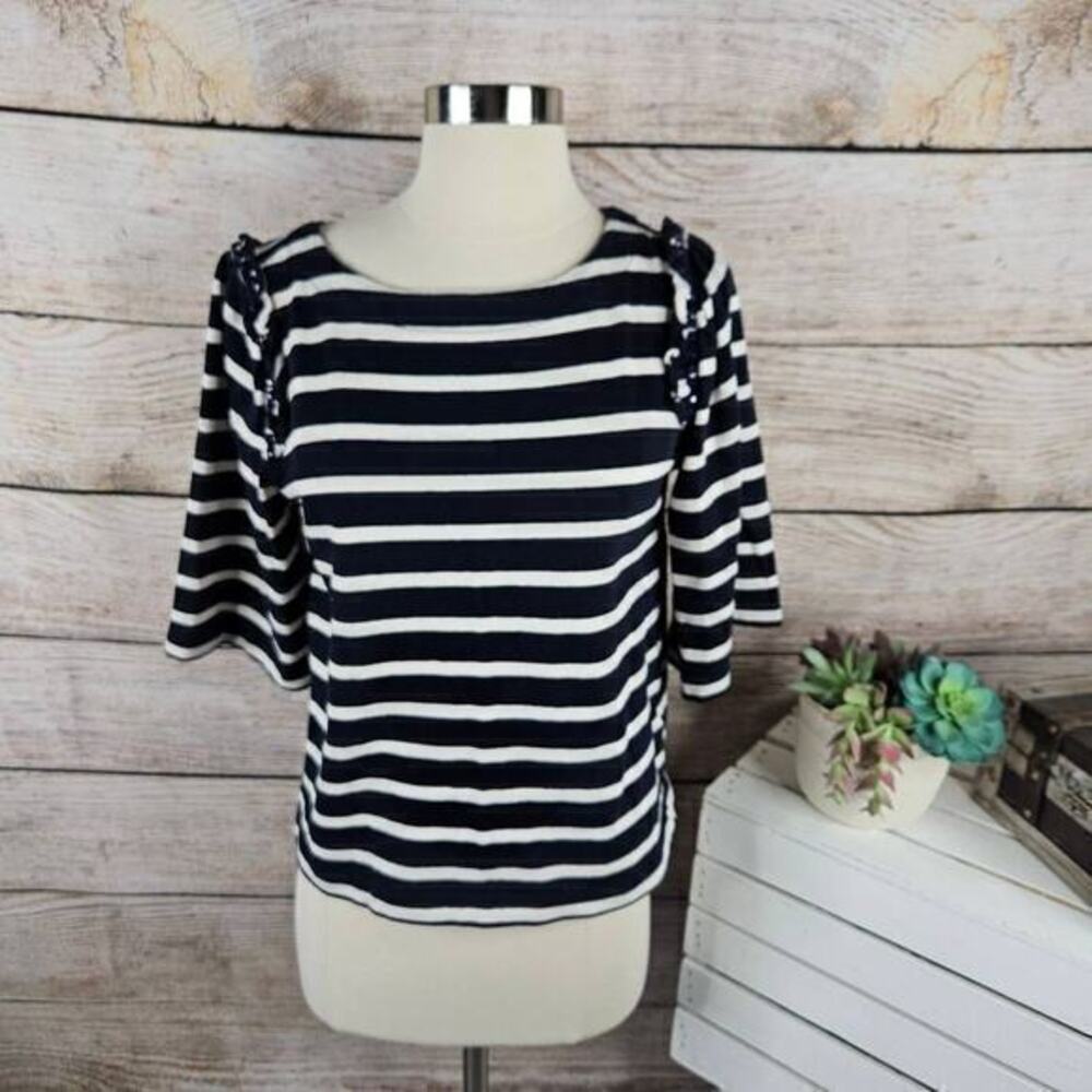 5/$25 Banana Republic Navy Cream Striped Rhinestone Embellished‎ Top Size Small